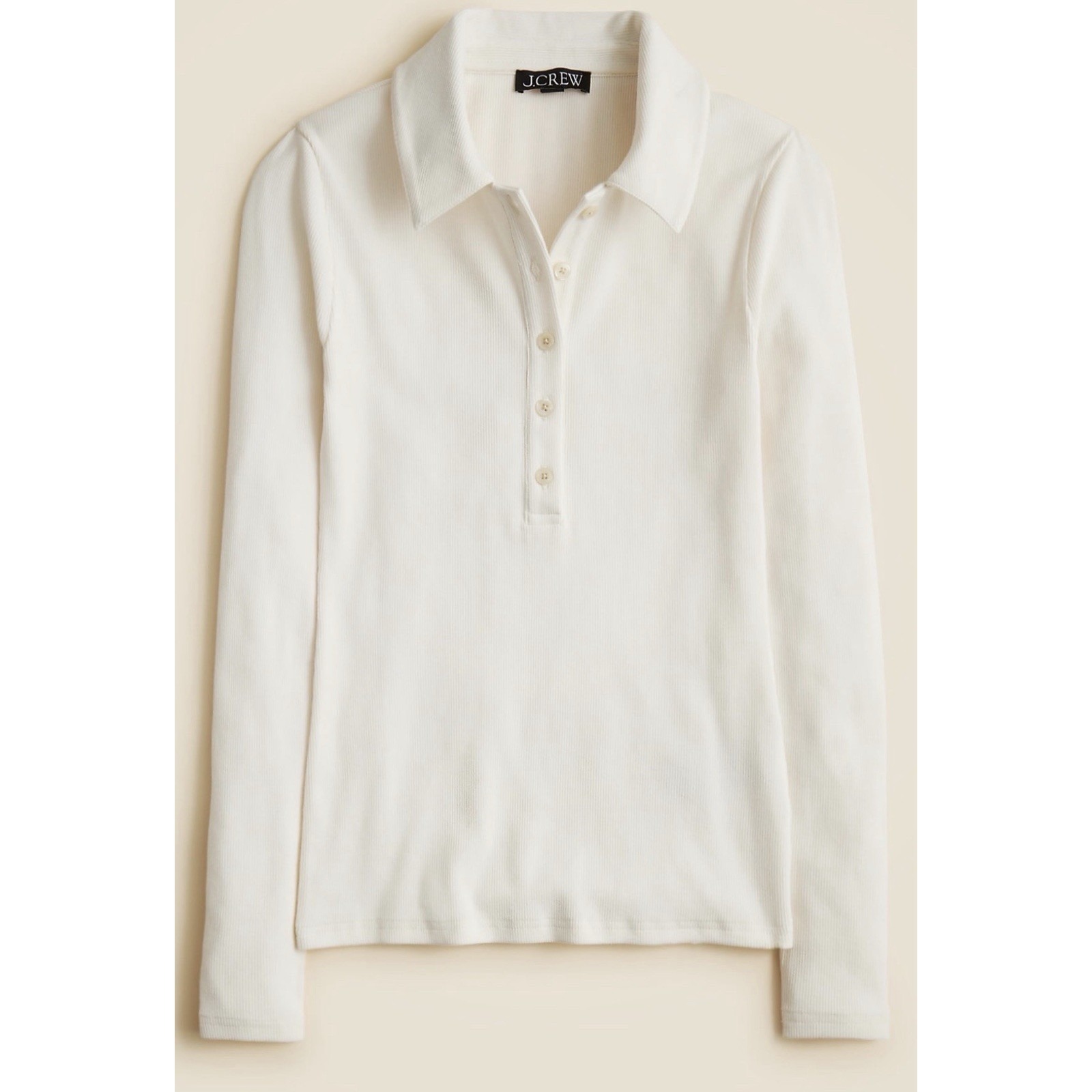 J Crew Nwt Perfect Rib Polo Shirt Size Xs Cream Long Sleeve Knit Lightweight